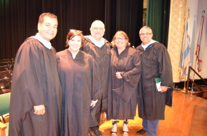 Principal Stephen Ngo, faculty graduation sponsor Gina Szulkowski, LSC chair Jose Quiles, senior sponsor Robin Russo, and 36th Ward alderman Gilbert Villegas